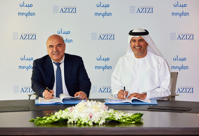 Saeed Humaid Al Tayer (right), chairman and CEO of the Meydan Group and Mirwais Azizi (left), chairman of Azizi Group, signed the agreement. Saeed Humaid Al Tayer (right), chairman and CEO of the Meydan Group and Mirwais Azizi (left), chairman of Azizi Group, signed the agreement.
