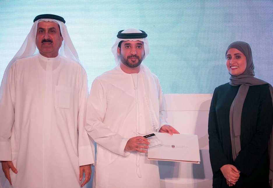 L-R: Saqr Ghobash, Minister of Human Resources & Emiratisation; Senan Al Naboodah, MD at Al Naboodah Construction Group; and Obood Al Roumi, Minister of Happiness. L-R: Saqr Ghobash, Minister of Human Resources & Emiratisation; Senan Al Naboodah, MD at Al Naboodah Construction Group; and Obood Al Roumi, Minister of Happiness.
