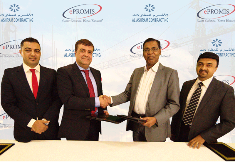 L-R: Rami Al Nairat (Finance Director - Al Ashram Contracting Company, Malek Ali Fakih (CEO - Al Ashram Contracting Company), Mathews Mathew (CEO ePROMIS Solutions Inc.), and Liju Mathews (Regional Marketing Manager ePROMIS MEA) L-R: Rami Al Nairat (Finance Director - Al Ashram Contracting Company, Malek Ali Fakih (CEO - Al Ashram Contracting Company), Mathews Mathew (CEO ePROMIS Solutions Inc.), and Liju Mathews (Regional Marketing Manager ePROMIS MEA)