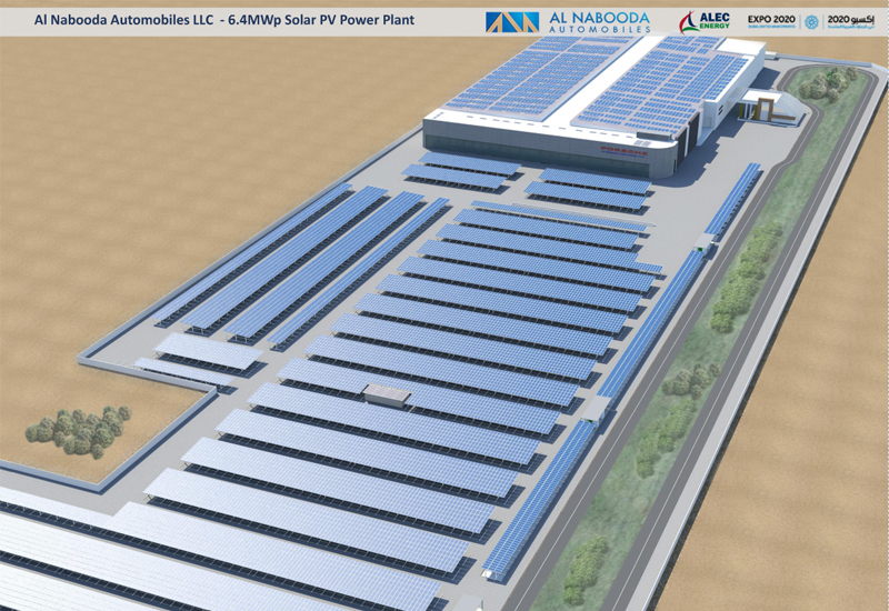 At 70,000m<sup>2</sup>, Al Nabooda Automobiles contends that its solar power plant will be the largest private sector solar plant in the Middle East. At 70,000m<sup>2</sup>, Al Nabooda Automobiles contends that its solar power plant will be the largest private sector solar plant in the Middle East.