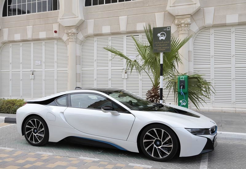 One of the charging stations for electric vehicles at Al Qasba. One of the charging stations for electric vehicles at Al Qasba.