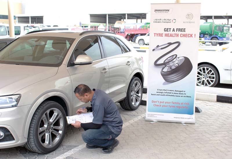 The tyres of vehicles belonging to Emirates Transport staff were also checked – to reinforce the idea that safety is important both at and away from work. The tyres of vehicles belonging to Emirates Transport staff were also checked – to reinforce the idea that safety is important both at and away from work.