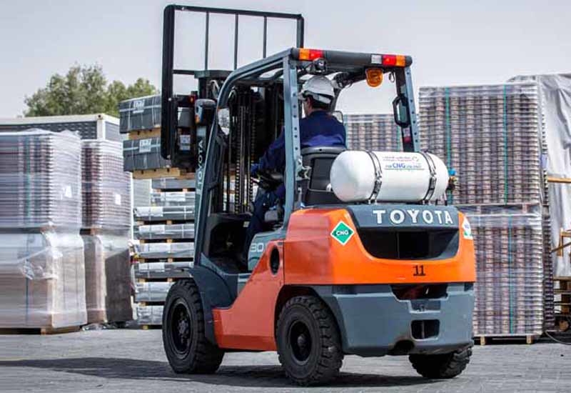 Compressed natural gas forklift trucks could save firms money thanks to lower fuel costs. Compressed natural gas forklift trucks could save firms money thanks to lower fuel costs.