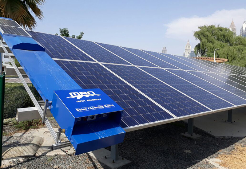 Dubai Municipality tested the solar panel-cleaning robots in Al Khazan Park. Dubai Municipality tested the solar panel-cleaning robots in Al Khazan Park.