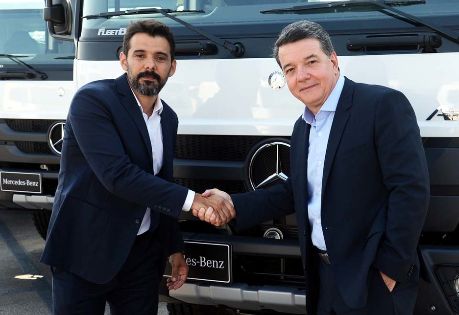 L-R: Ian Dobereiner, director for the agriculture business at Raízen, and Roberto Leoncini, director for truck and bus sales, marketing, parts and service at Mercedes-Benz Brasil. L-R: Ian Dobereiner, director for the agriculture business at Raízen, and Roberto Leoncini, director for truck and bus sales, marketing, parts and service at Mercedes-Benz Brasil.