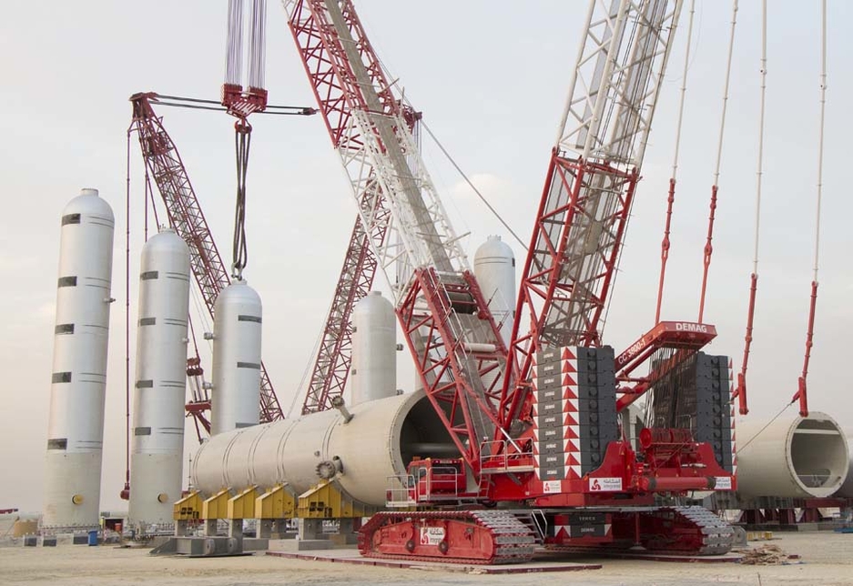 Kuwait's Integrated Logistics recently purchased a Demag CC 3800 lattice boom crawler crane. Kuwait's Integrated Logistics recently purchased a Demag CC 3800 lattice boom crawler crane.