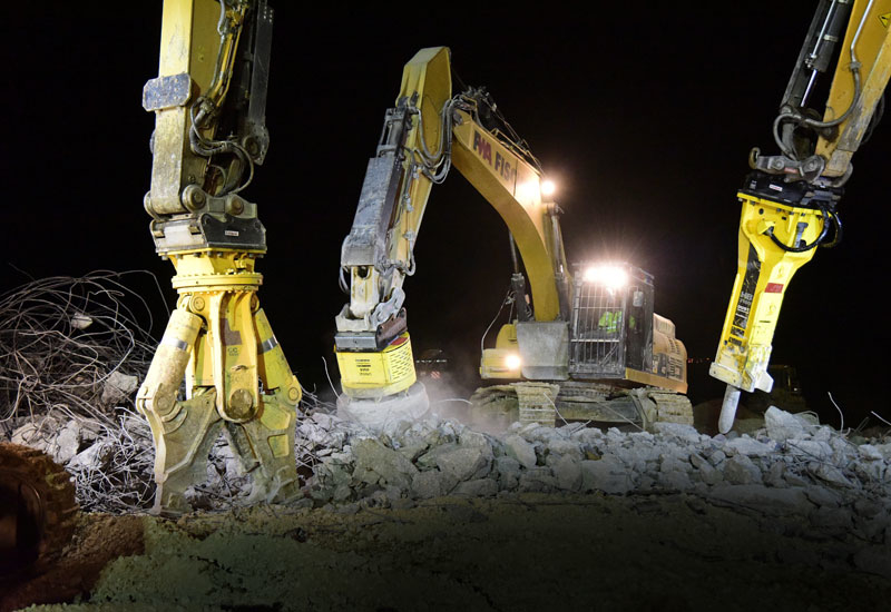 Demolition-grade machinery from Atlas Copco works overnight. Demolition-grade machinery from Atlas Copco works overnight.