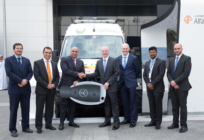 The EMC and National Ambulance Company team at the official handover at The Arab Health Expo in Abu Dhabi. The EMC and National Ambulance Company team at the official handover at The Arab Health Expo in Abu Dhabi.