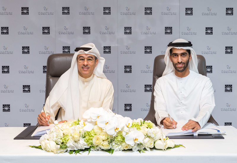 The agreement was signed by Sheikh Khalid Bin Saud Al Qasimi, chairman of Al Marjan Island (right), and Mohamed Alabbar, chairman of Emaar Properties (left). The agreement was signed by Sheikh Khalid Bin Saud Al Qasimi, chairman of Al Marjan Island (right), and Mohamed Alabbar, chairman of Emaar Properties (left).