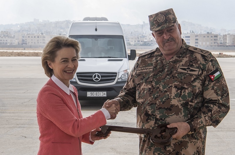 Dr Ursula von der Leyen, defence minister of Germany, handing over the vehicles. Dr Ursula von der Leyen, defence minister of Germany, handing over the vehicles.