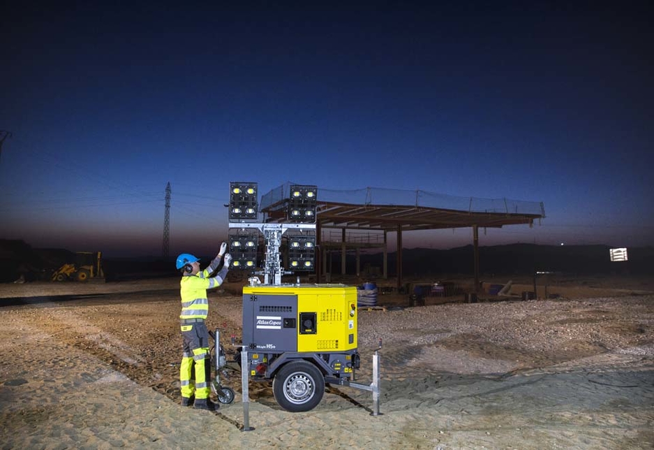 The Atlas Copco HiLight H5+ LED light tower. The Atlas Copco HiLight H5+ LED light tower.