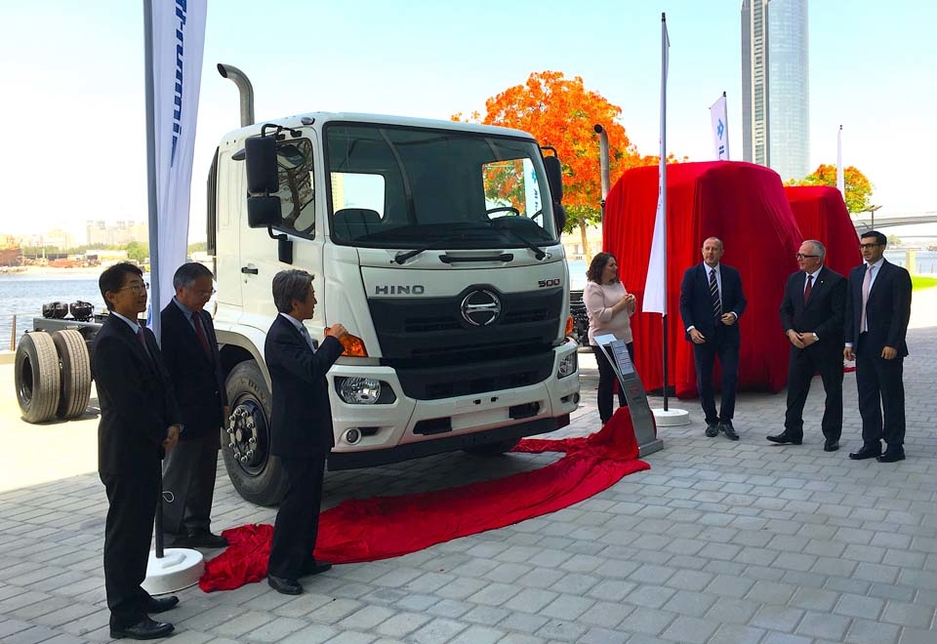 Members of the Hino and Al-Futtaim Motors teams attend the launch of the latest Hino 500 Series medium-duty truck. Members of the Hino and Al-Futtaim Motors teams attend the launch of the latest Hino 500 Series medium-duty truck.