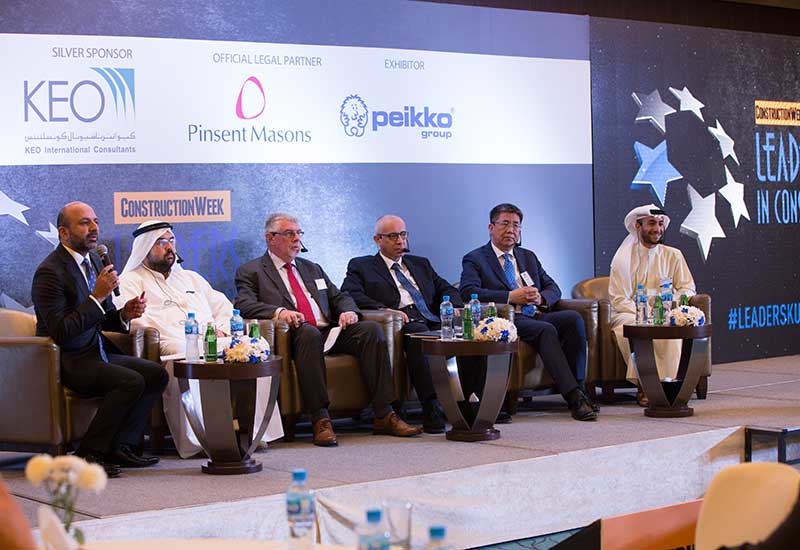 Left to right: Pinsent Masons' Kerur, Dar Al-Jazera's Hayat, Pace's Steyn, KEO's Khalaf, CSCEC ME's Chunsen, and Kuwait Bruckner's Jafar. Left to right: Pinsent Masons' Kerur, Dar Al-Jazera's Hayat, Pace's Steyn, KEO's Khalaf, CSCEC ME's Chunsen, and Kuwait Bruckner's Jafar.