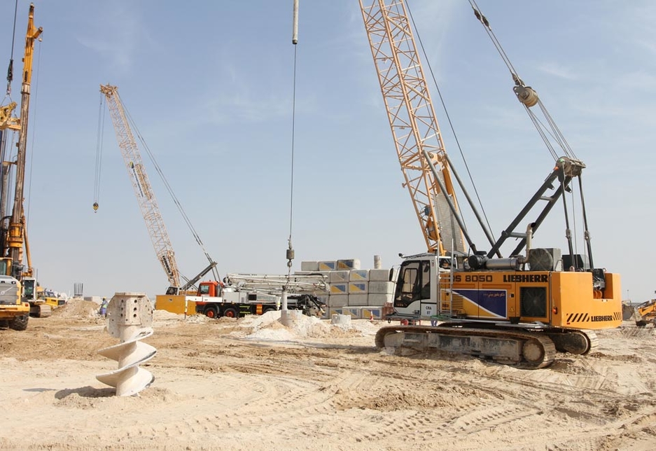 One of the 50t-capacity Liebherr HS 8050 HDs being used for piling works on the Dubai Expo Village site. One of the 50t-capacity Liebherr HS 8050 HDs being used for piling works on the Dubai Expo Village site.