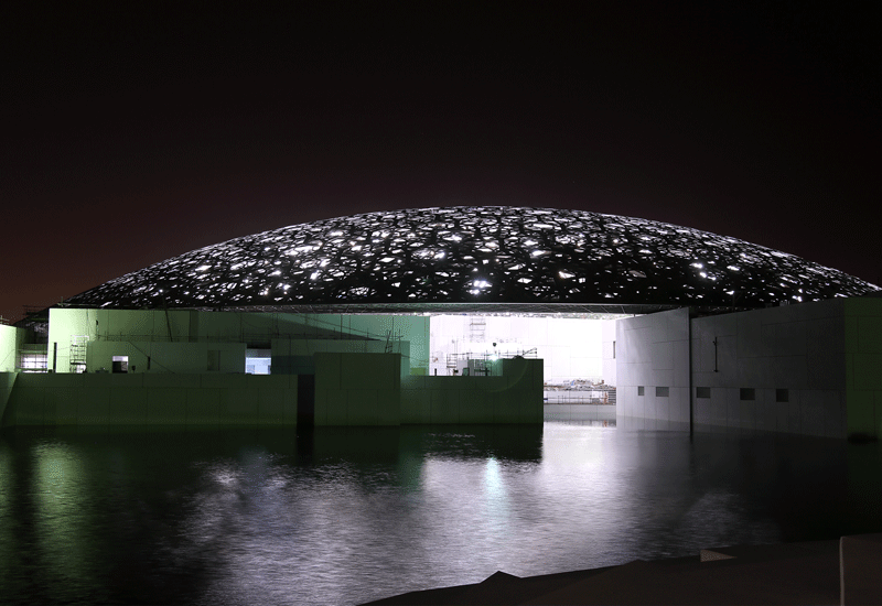 4,500 tube lights were attached to Louvre Abu Dhabi's dome. 4,500 tube lights were attached to Louvre Abu Dhabi's dome.