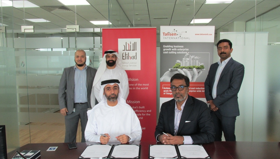 From right to left sitting: Mohan Menon, managing director, Talisen International and Ali Al Jassim, CEO, Etihad Energy Services (Etihad ESCO). From right to left sitting: Mohan Menon, managing director, Talisen International and Ali Al Jassim, CEO, Etihad Energy Services (Etihad ESCO).