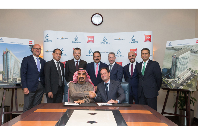 The agreement, for the new Ibis hotel, was inked Nakheel chairman Ali Rashid Lootah and Olivier Granet, managing director and chief operating officer for AccorHotels Middle East & Africa. The agreement, for the new Ibis hotel, was inked Nakheel chairman Ali Rashid Lootah and Olivier Granet, managing director and chief operating officer for AccorHotels Middle East & Africa.