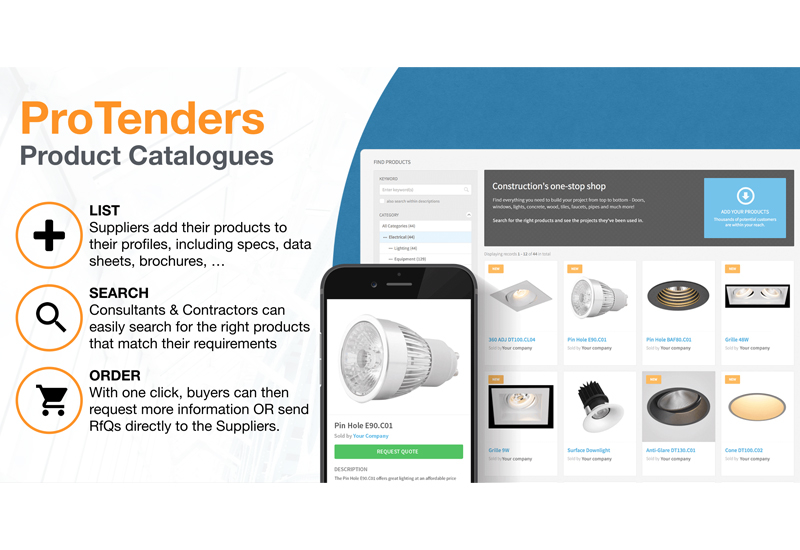 ProTenders.com's Construction Product Catalogue will augment the firm's existing e-tendering platform. ProTenders.com's Construction Product Catalogue will augment the firm's existing e-tendering platform.