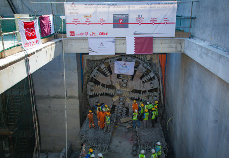 A Doha Metro tunnel boring machine “breaks through” and reaches the Doha Exhibition and Conference Center station site. (Image Doha News). A Doha Metro tunnel boring machine “breaks through” and reaches the Doha Exhibition and Conference Center station site. (Image Doha News).