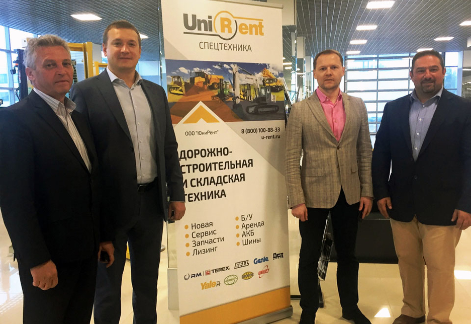 L-R: Zlobin Yurii, head of Logistics at Unirent; Yaroslav Klepov, CEO of Unirent; Dmitri Kurilov, head of Genie products at Unirent; and Sharbel Kordahi, MD for Terex Equipment Middle East. L-R: Zlobin Yurii, head of Logistics at Unirent; Yaroslav Klepov, CEO of Unirent; Dmitri Kurilov, head of Genie products at Unirent; and Sharbel Kordahi, MD for Terex Equipment Middle East.
