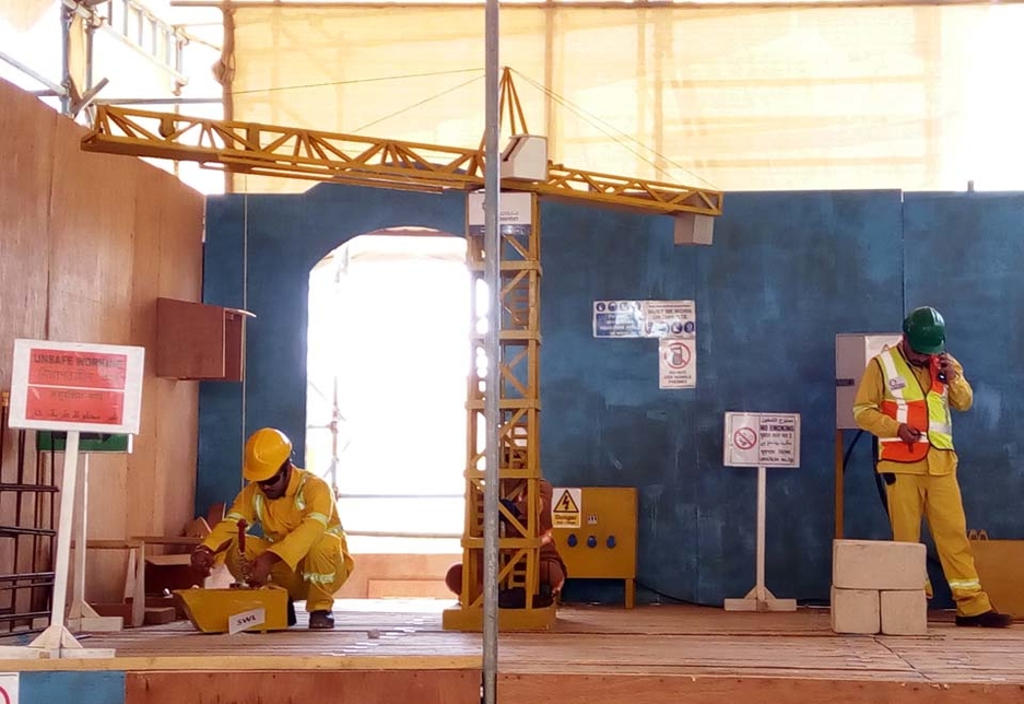 The facility at ANGE’s training centre includes the use of props fabricated by the team, including a wooden telehandler and tower crane. The facility at ANGE’s training centre includes the use of props fabricated by the team, including a wooden telehandler and tower crane.
