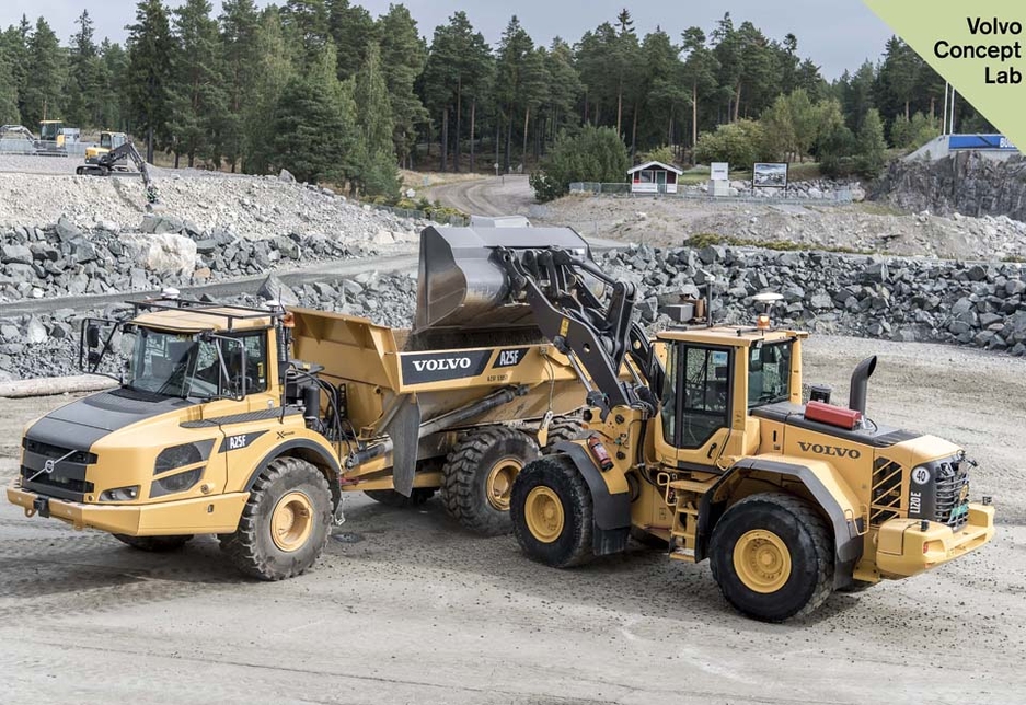 A modified L120 wheel loader and A25F articulated hauler demonstrate the strides Volvo has already taken towards driverless autonomous solutions. A modified L120 wheel loader and A25F articulated hauler demonstrate the strides Volvo has already taken towards driverless autonomous solutions.