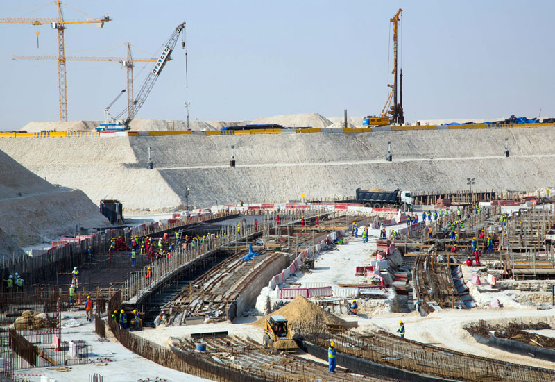Construction on Al Bayt Stadium. Construction on Al Bayt Stadium.