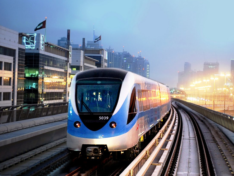 A Dubai Metro train. A Dubai Metro train.