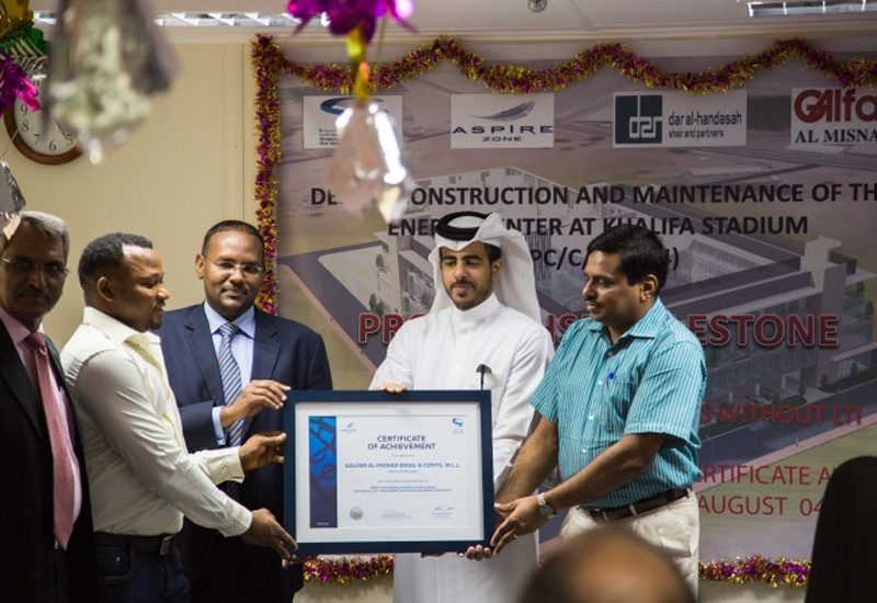 Certifications of recognition were handed to contractors, consultants and a number of workers by Engineer Sultan Al-Madeed, project manager – Aspire Zone Foundation, and Engineer Mohemed Ahmed, Khalifa International Stadium and Al Bayt Stadium – Al Khor City project manager at SC. Certifications of recognition were handed to contractors, consultants and a number of workers by Engineer Sultan Al-Madeed, project manager – Aspire Zone Foundation, and Engineer Mohemed Ahmed, Khalifa International Stadium and Al Bayt Stadium – Al Khor City project manager at SC.
