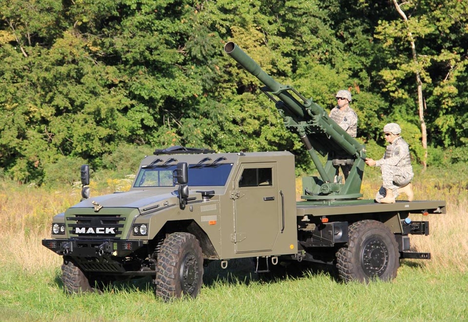 A Mack-branded Sherpa military vehicle manufactured by Volvo Group for defense applications. A Mack-branded Sherpa military vehicle manufactured by Volvo Group for defense applications.