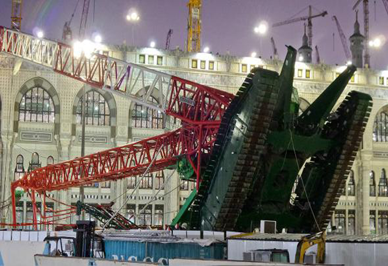 The 1,350 tonne crane collapsed onto the Grand Mosque bringing down slabs of concrete on worshippers below in September last year. The 1,350 tonne crane collapsed onto the Grand Mosque bringing down slabs of concrete on worshippers below in September last year.