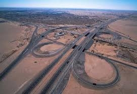 An aerial view of a Qatar road complex. An aerial view of a Qatar road complex.