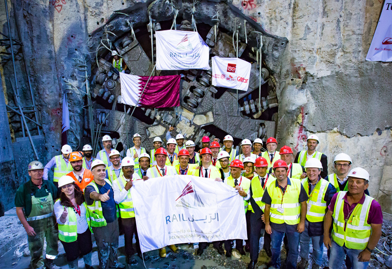 The proud Qatar Rail team stands in front of TBM 'Al Khor' after it broke through, signalling completion of tunnelling works on Doha Metro's Red Line. The proud Qatar Rail team stands in front of TBM 'Al Khor' after it broke through, signalling completion of tunnelling works on Doha Metro's Red Line.