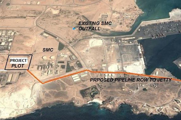 A satellite image of the location of Salalah Methanol Company. A satellite image of the location of Salalah Methanol Company.