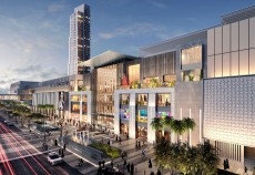 Al Maryah Central's articulated mall facade, with the second phase hotel tower in the background. Al Maryah Central's articulated mall facade, with the second phase hotel tower in the background.