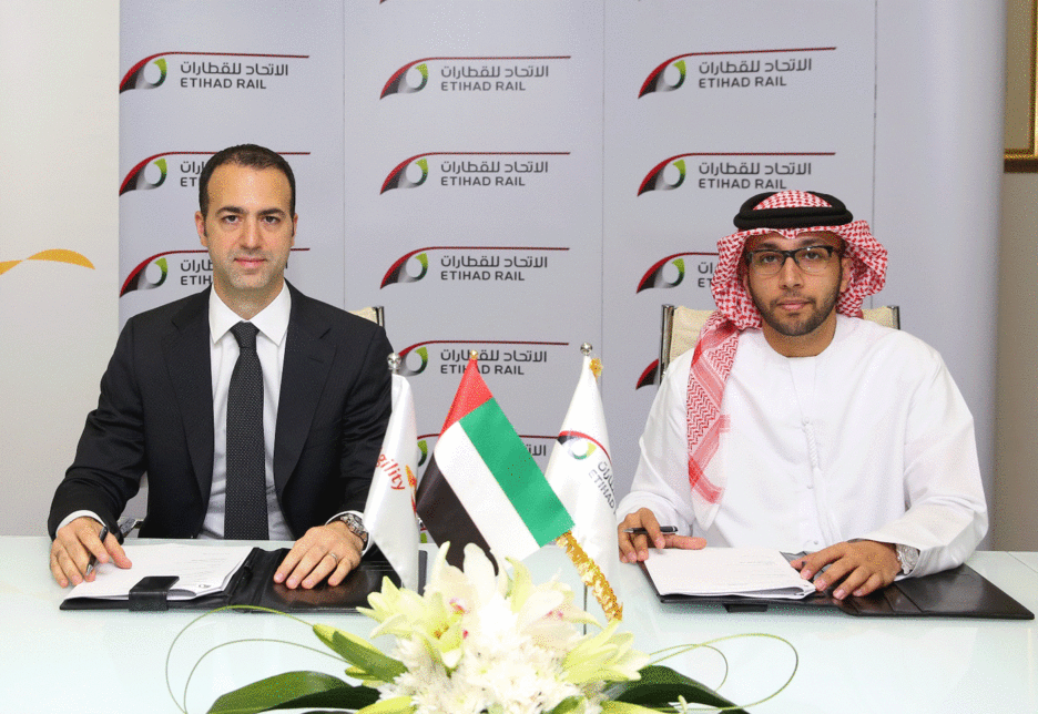Acting CEO of Etihad Rail, Faris Saif Al Mazrouei, and Bassel El Dabbagh, CEO of Agility Abu Dhabi. Acting CEO of Etihad Rail, Faris Saif Al Mazrouei, and Bassel El Dabbagh, CEO of Agility Abu Dhabi.
