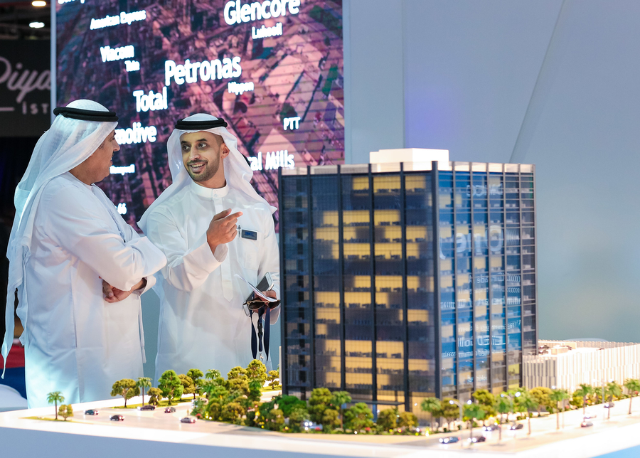 Ahmed Bin Sulayem, executive chairman of DMCC, with a scale model of One JLT. Ahmed Bin Sulayem, executive chairman of DMCC, with a scale model of One JLT.
