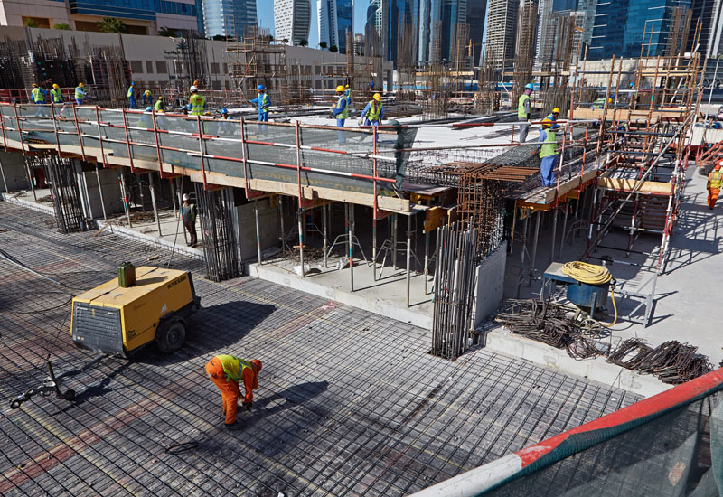There are currently 380 workers at The Atria construction site in Business Bay, Dubai. There are currently 380 workers at The Atria construction site in Business Bay, Dubai.