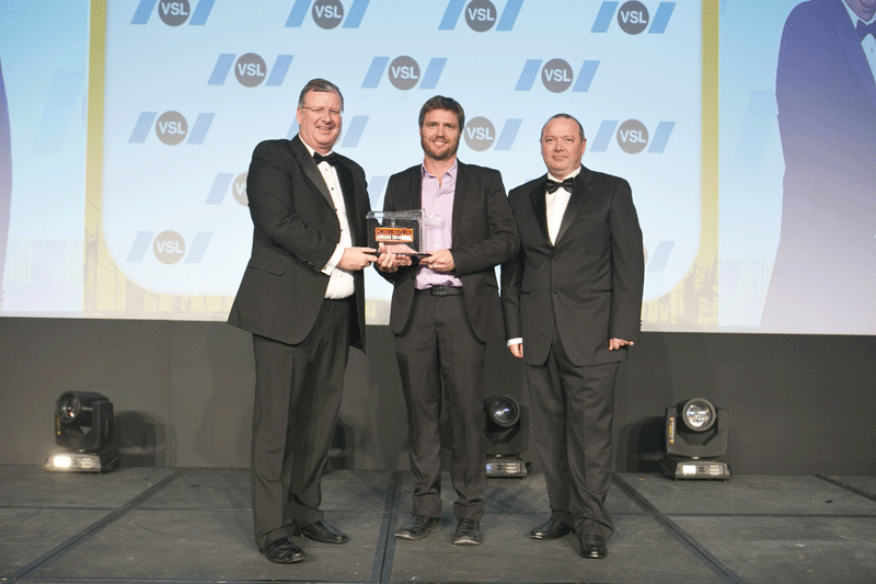 ALEC project director Sean McQue is presented with the Infrastructure of the Year award by VSL. ALEC project director Sean McQue is presented with the Infrastructure of the Year award by VSL.