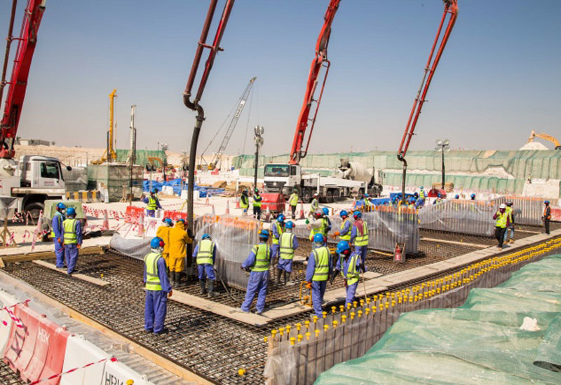 Concrete pumps working on the slab pour at Al Wakrah Stadium Concrete pumps working on the slab pour at Al Wakrah Stadium