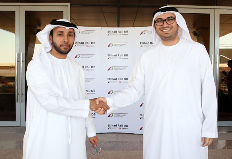 Shadi Malik of Etihad Rail DB and Etihad Rail CEO Faris Saif Al Mazrouei at the handover Shadi Malik of Etihad Rail DB and Etihad Rail CEO Faris Saif Al Mazrouei at the handover