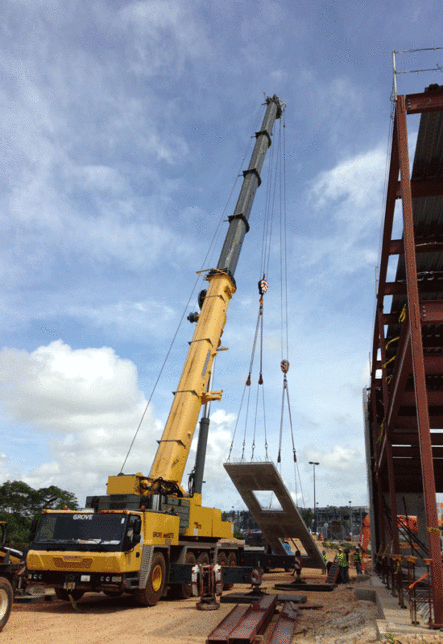 The Grove GMK5275 was used to lift a broad array of precast building materials. The Grove GMK5275 was used to lift a broad array of precast building materials.