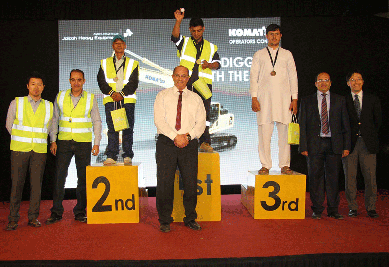 The three fastest competitors from a field of 40 were awarded smartphones by Komatsu. The three fastest competitors from a field of 40 were awarded smartphones by Komatsu.