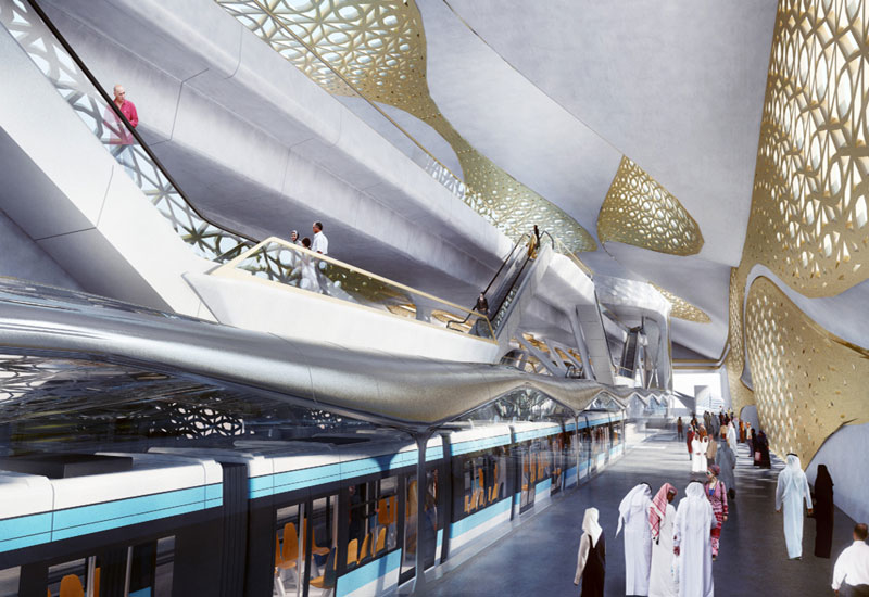 Interior of the King Abdullah Financial District metro station designed by Zaha Hadid Interior of the King Abdullah Financial District metro station designed by Zaha Hadid