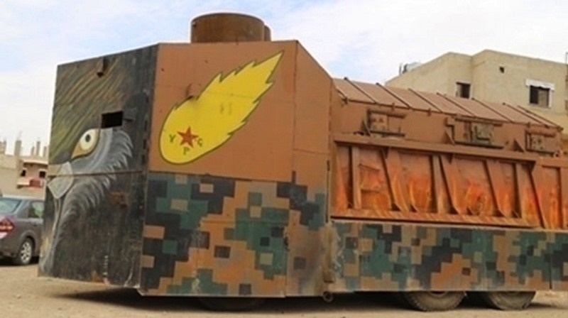 A 'Mad Max'-style homeade Kurdish vehicle. A 'Mad Max'-style homeade Kurdish vehicle.