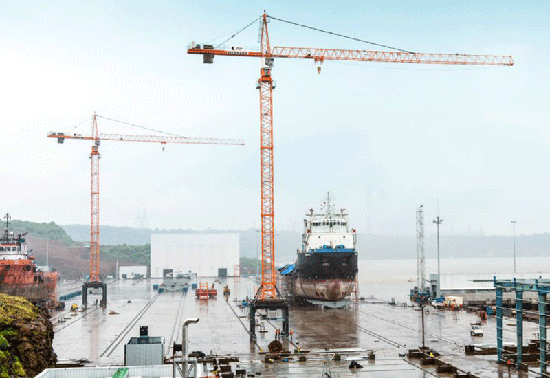 The Liebherr tower cranes will be used to place the heavy components necessary for ship repair. The Liebherr tower cranes will be used to place the heavy components necessary for ship repair.