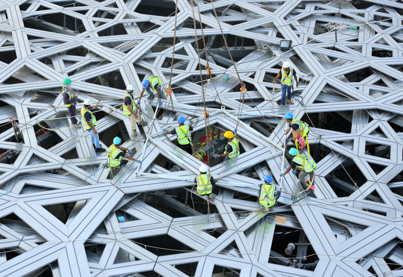 Facade of the under-construction Louvre Abu Dhabi museum. Facade of the under-construction Louvre Abu Dhabi museum.