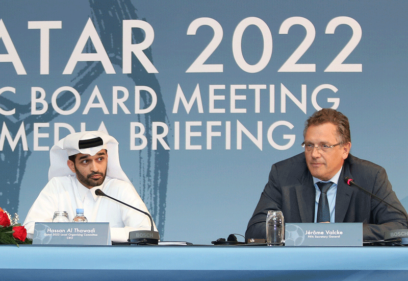 FIFA Secretary General Jerome Valcke (R) and Hassan al-Thawadi, head of the Qatar 2022 World Cup organising committee. Image: Getty FIFA Secretary General Jerome Valcke (R) and Hassan al-Thawadi, head of the Qatar 2022 World Cup organising committee. Image: Getty
