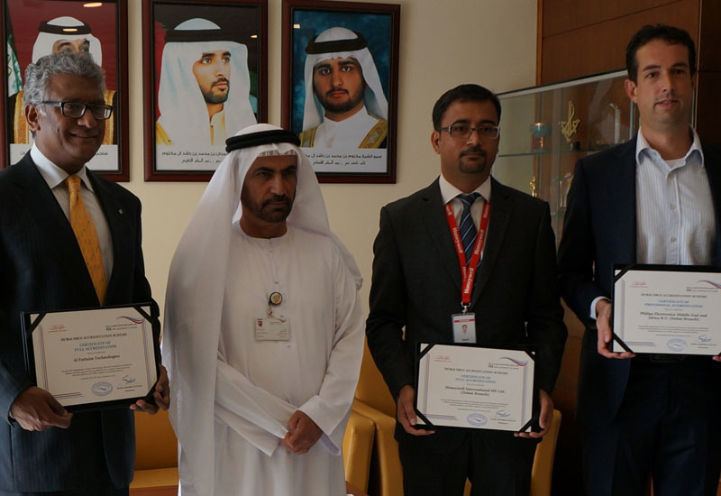 HE Ali bin Abdullah Al Owais, chairman of the RSB, presented certificates of accreditation to Al Futtaim Technologies, Honeywell and Philips Lighting. HE Ali bin Abdullah Al Owais, chairman of the RSB, presented certificates of accreditation to Al Futtaim Technologies, Honeywell and Philips Lighting.