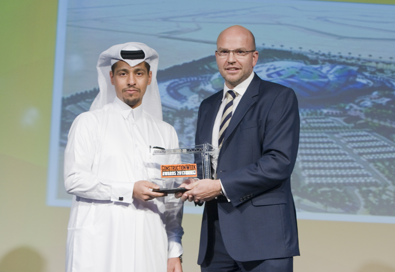 Tom Bower, MD of WSP, the associate sponsor of the event, presents the Sustainability Initiative of the Year award to Sheikh Soud Al-Thani Tom Bower, MD of WSP, the associate sponsor of the event, presents the Sustainability Initiative of the Year award to Sheikh Soud Al-Thani
